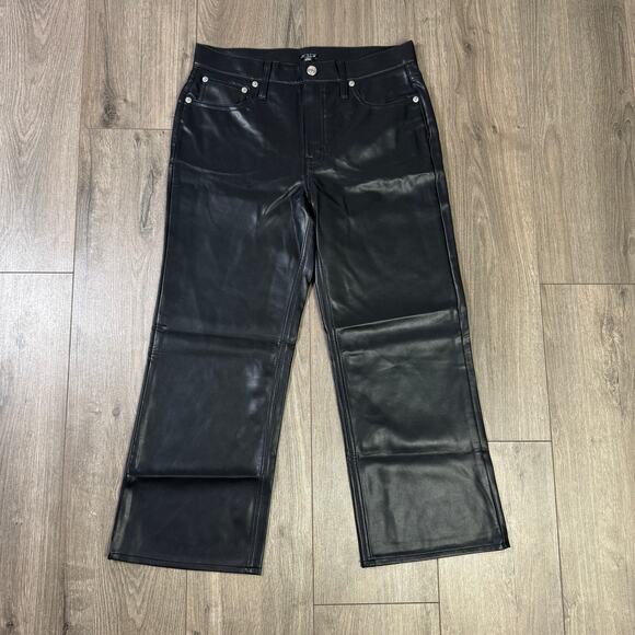 J.Crew Slim Wide-leg Faux Leather Pants Womens 27P Black Mid-Rise Crop Stretchy - Picture 2 of 6